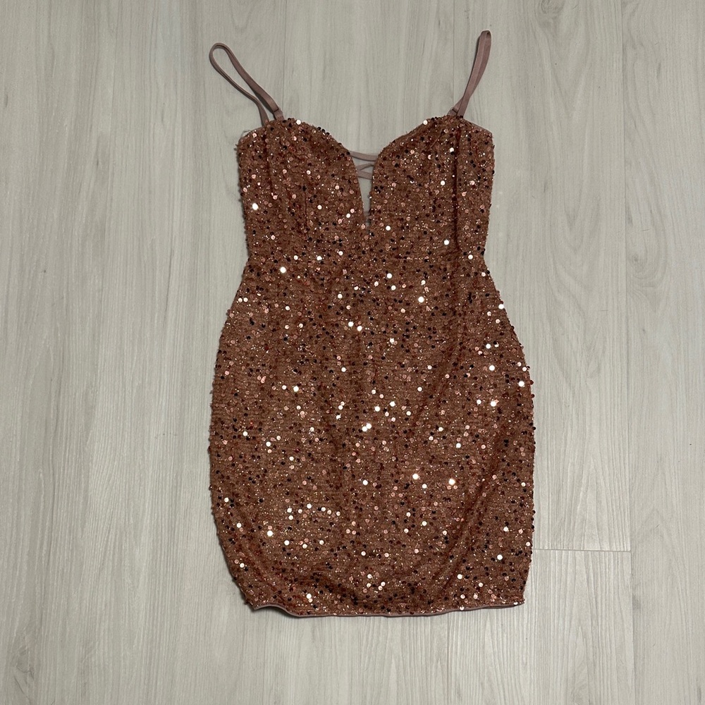 SHEIN Glittering Copper Mini Dress